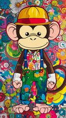 Obraz na płótnie Canvas Painting of a Monkey Wearing a Hard Hat