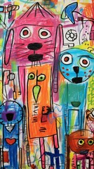 Group of Cats and Dogs Painting - Colorful Artwork of Domestic Pets