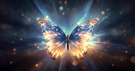 Beautiful transparent ethereal  butterfly - a metaphor for passing over into the light at the end of life on this earth, ideal for a spiritual theme wall art canvas - obrazy, fototapety, plakaty