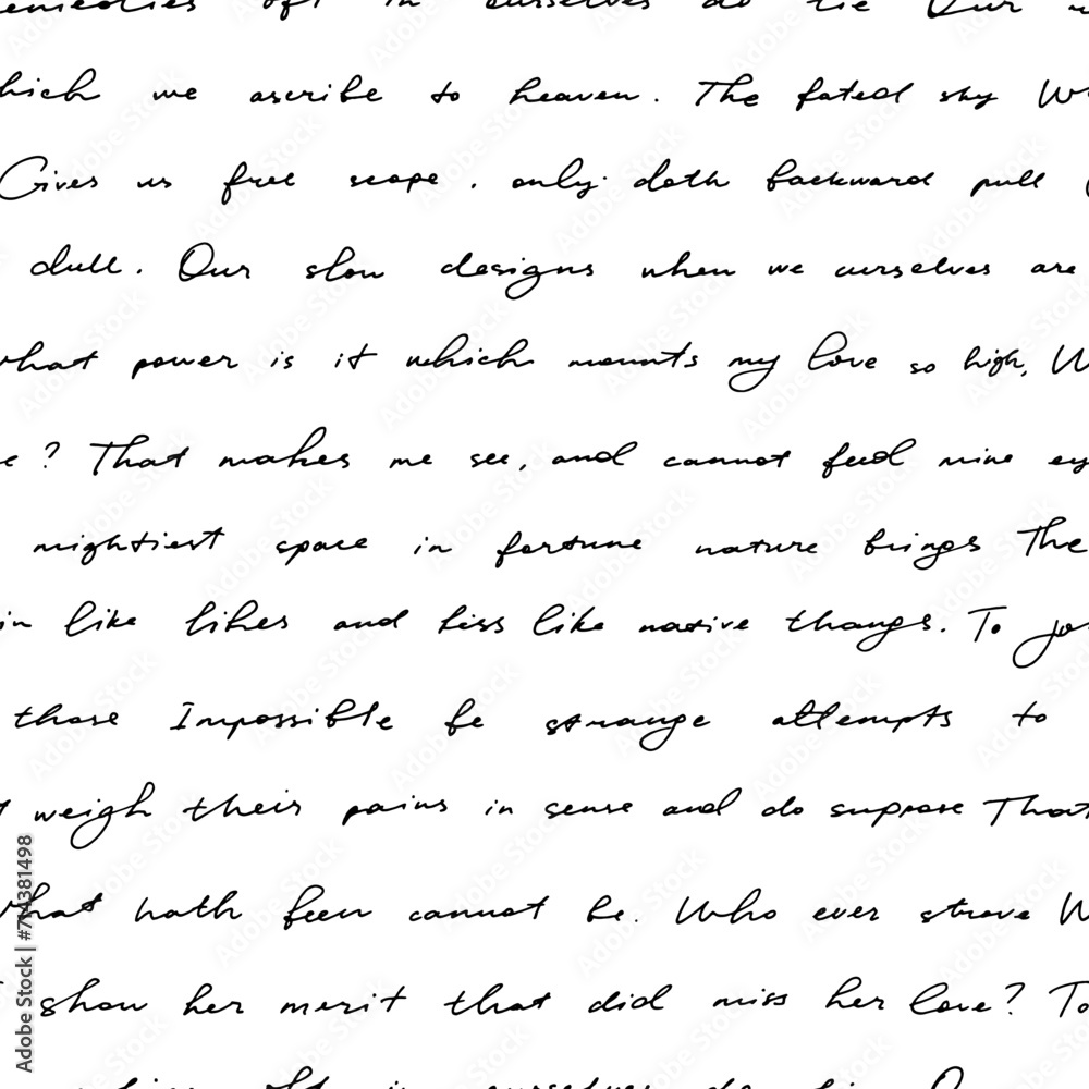 Fototapete handwritting poetry seamless pattern. unreadable hand-written poems in ink. vector calligraphy text 