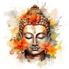 Buddha head watercolor illustration for poster and sublimation print