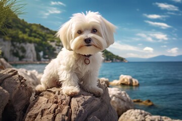 Sweet little maltese pet dog, Natural Landscape