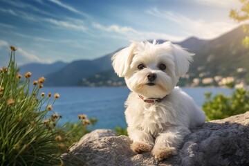 Sweet little maltese pet dog, Natural Landscape