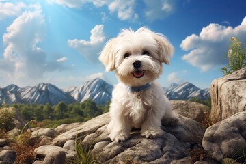 Sweet little maltese pet dog, Natural Landscape
