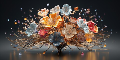 Illustration of flower sprinkles like realistic art brain nerves - obrazy, fototapety, plakaty
