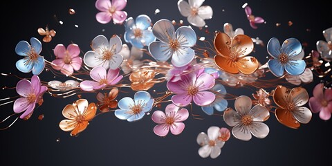 Illustration of flower sprinkles like realistic art brain nerves - obrazy, fototapety, plakaty
