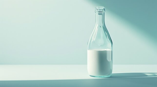  a bottle of milk on a table with a shadow from the bottle on the table and a shadow from the bottle on the table from the bottle on the table.