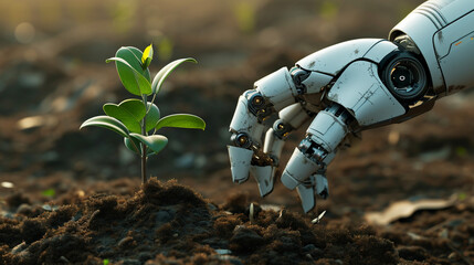 Robot Planting Tree, Nature - Technology