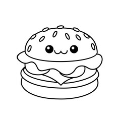 hamburger kawaii cute character Hand drawn coloring book illustration design