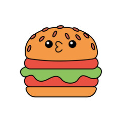 hamburger kawaii cute character Hand drawn coloring book illustration design