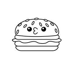 hamburger kawaii cute character Hand drawn coloring book illustration design