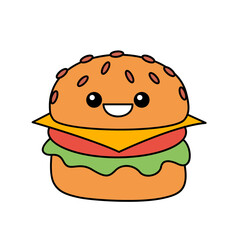 hamburger kawaii cute character Hand drawn coloring book illustration design