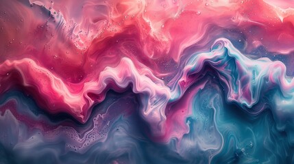 Vibrant and dynamic abstract painting featuring bold pink and blue colors. - obrazy, fototapety, plakaty