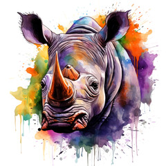 Rhino watercolor illustration for poster, wallpaper, and sublimation print design