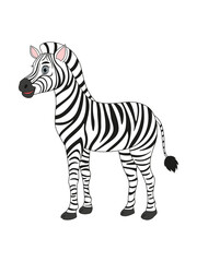 Fototapeta na wymiar Cute cartoon zebra, striped horse, isolated object on white background. African wild savannah animal. Vector drawing.