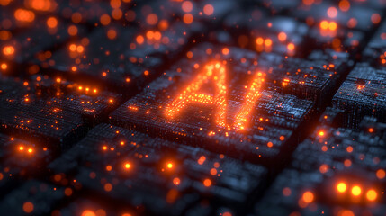 Futuristic AI Chip in Lava Hues, AI generated