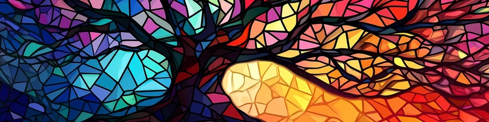 Rideaux occultants Coloré Colorful stained glass tree mosaic - Generative ai