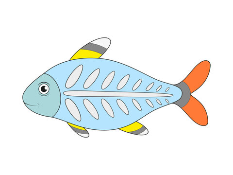 Cute x-ray fish cartoon. Vector illustration.