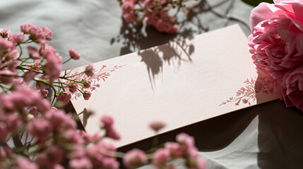 mockup greeting card with flowers. concept of love and holidays. Blog design. 