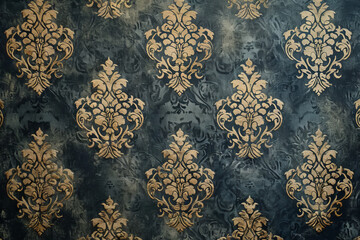 Elegant Victorian Style Embossed Wallpaper, Floral and Gold Accents, Surface Material Texture