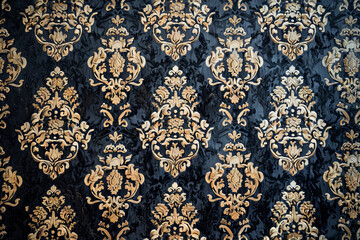 Elegant Victorian Style Embossed Wallpaper, Floral and Gold Accents, Surface Material Texture