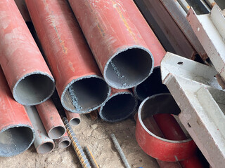 pipes and valves on the construction site in the factory.