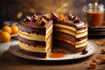 chocolate cake on a plate (Dobos Torte)