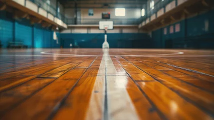 Fotobehang low angle indoor basketball court © KhaizanGraphic