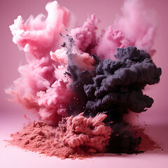 Explosion of Black and Pink Dust in the Air. Scattering Black and Pink Substance