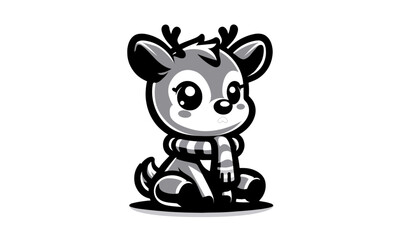 cute cartoonish deer having muffler in his neck logo icon , cute deer silhouette or vector illustration
