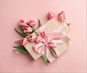 pink rose and box on wooden background
