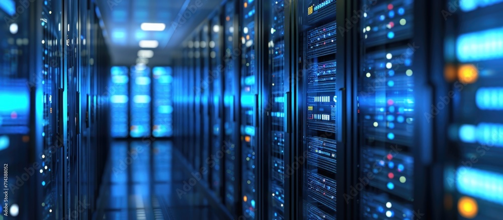 Poster focus on narrowing the depth field by closing the selected server rack cluster in a data center.
