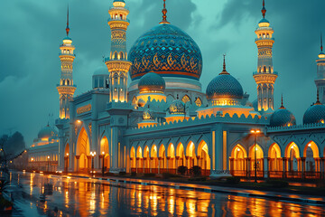 Fototapeta na wymiar Ramadan kareem with mosque in the background 