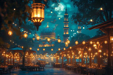 Ramadan kareem with mosque in the background
