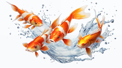 Japan koi fish swimming in water. Isolated on white background. AI Generative.