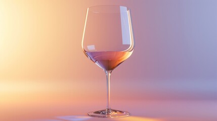  a glass of wine sitting on a table with a light reflecting off of it's side and the wine glass in the middle of the glass is half empty.