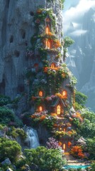 Obraz premium A fantastical landscape with lights and an interesting castle. 