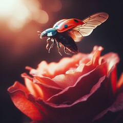 Coccinelles Volant Avec Une Magnifique Roses - Romantique Love