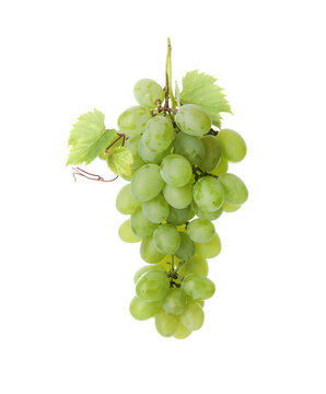 Fresh ripe grapes and leaves isolated on white