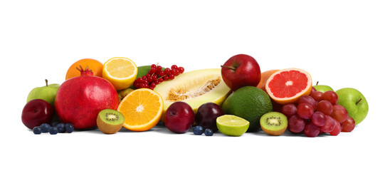 Many different fresh fruits isolated on white