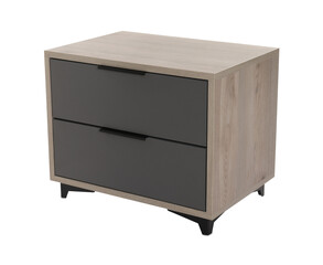 Stylish wooden bedside table isolated on white