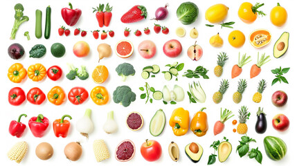 Collection with different fruits, berries and vegetables. Ai Generative