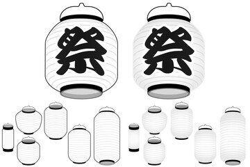 祭提灯 白黒線画と薄墨、俯瞰と見上げ視点のベクターイラストバリエーションセット