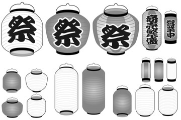 祭提灯 白黒、俯瞰と見上げ視点のベクターイラストバリエーションセット