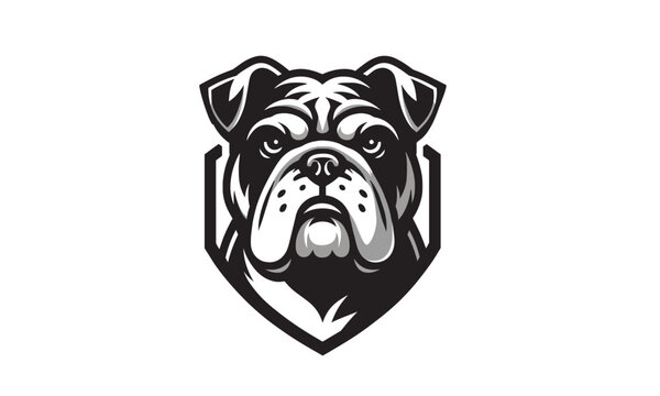 decent bull dog face mascot logo, black and white bull dog face in circle logo, dog FACE