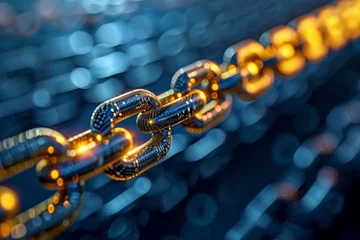 Foto op Plexiglas A close up of a chain with a blue background © MagnusCort