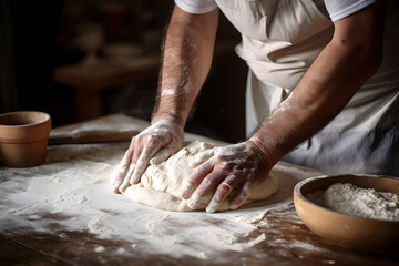 Fototapeta premium baker kneading dough created with Generative AI