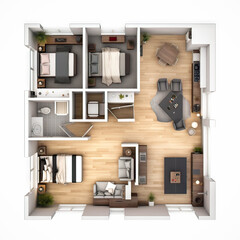 Floor plan top view. Apartment interior isolated on white background.