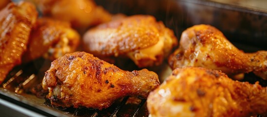 Close-up of fried chicken legs being cooked.