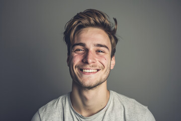 Fototapeta premium A young man with a beard is smiling for the camera